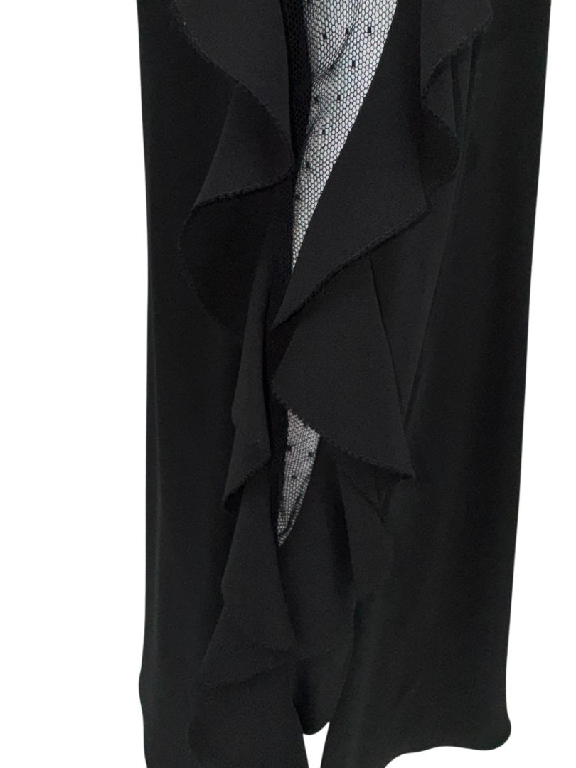 Valentino Black Long Sleeve Ruffle Mini Dress with Point d'Esprit Inset – Size US 10 / IT 46