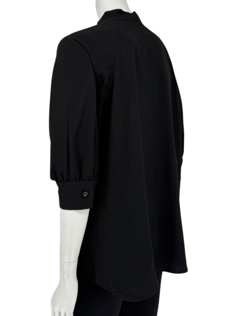 Prada Black Tie-Neck Blouse with Ruched Sleeves – Size 44