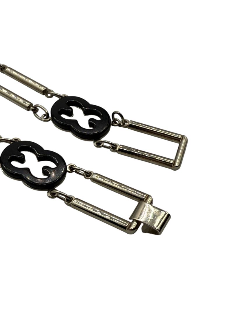 Escada Silver Chain Link Belt with Black & White Enamel Accents – 38”