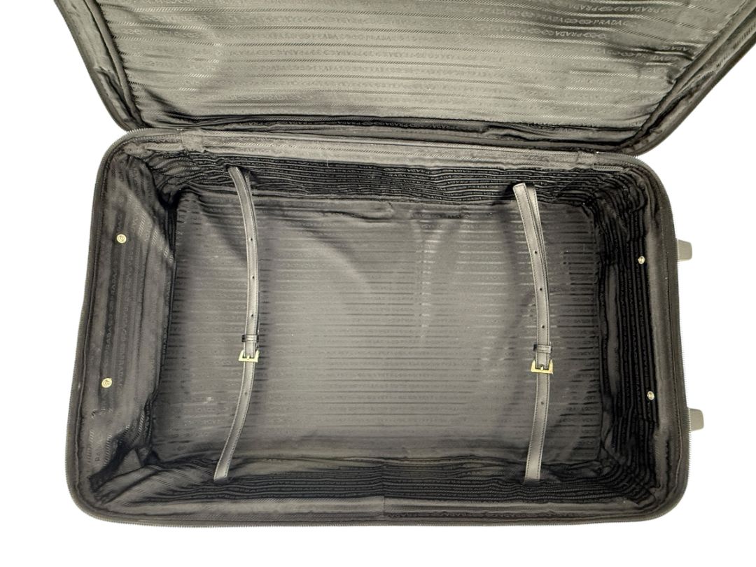 Prada Black Nylon Rolling Suitcase with Saffiano Leather Trim – 26.5" x 17.5" x 9.5"