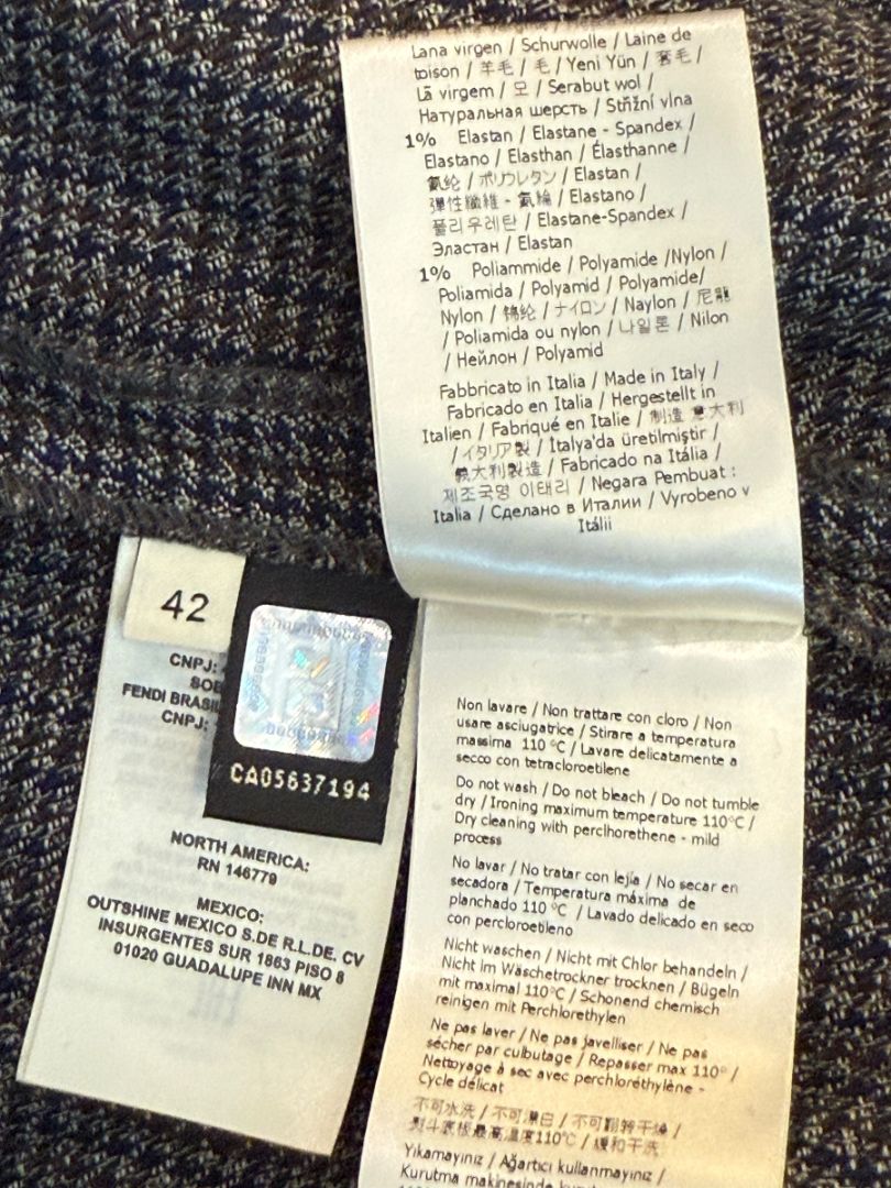 Fendi Roma Grey Wool-Blend Checked Pantsuit – Size IT 42 (Jacket) / IT 40 (Pants)