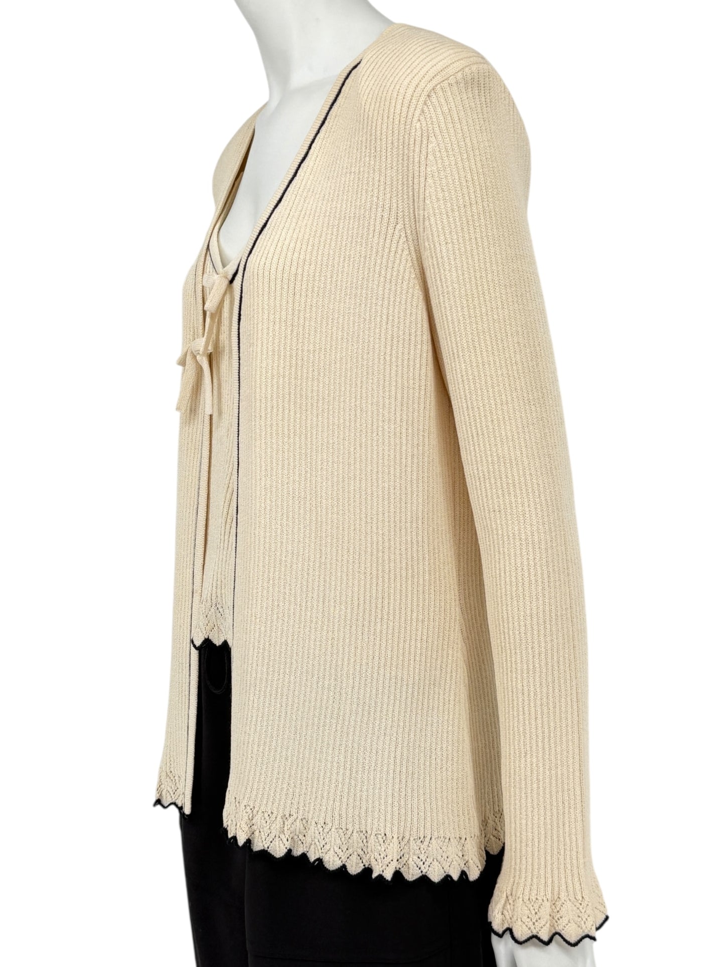 St. John Collection Cream Knit Twin Set with Black Trim – Size 6
