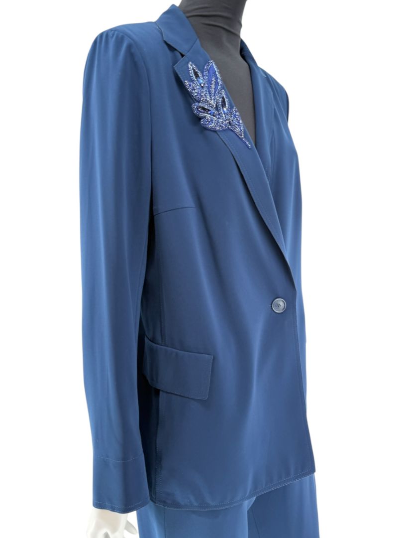Akris Punto Navy Beaded Blazer & Pants Suit Set – Size US 10