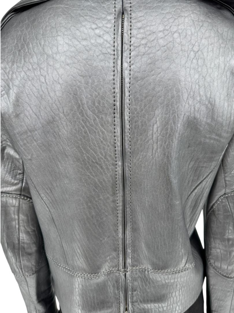 Louis Vuitton Metallic Grey Lambskin Moto Jacket – Size FR 40 (US 8)