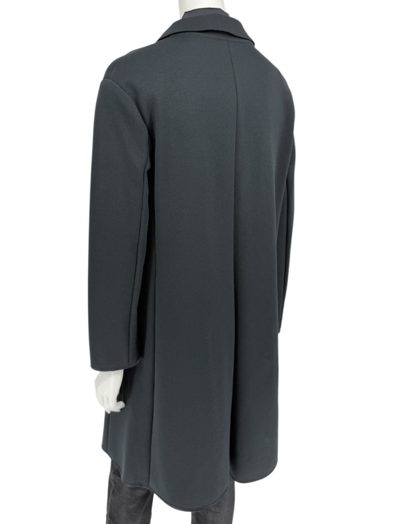 Pamella Roland Black Long Coat Minimalist Hidden Placket Shirt Collar - Large