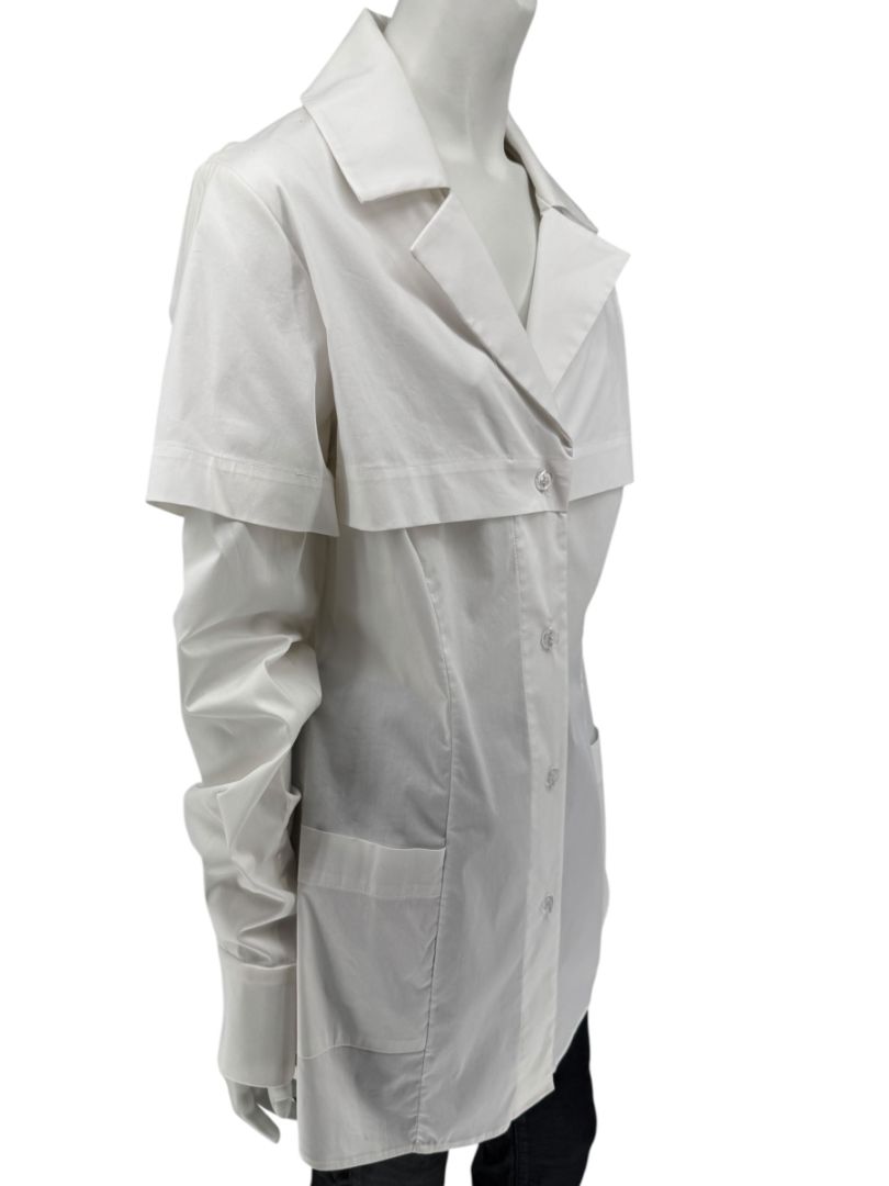 Pamella Roland White Button-Front Shirt with Cape Detail – Large