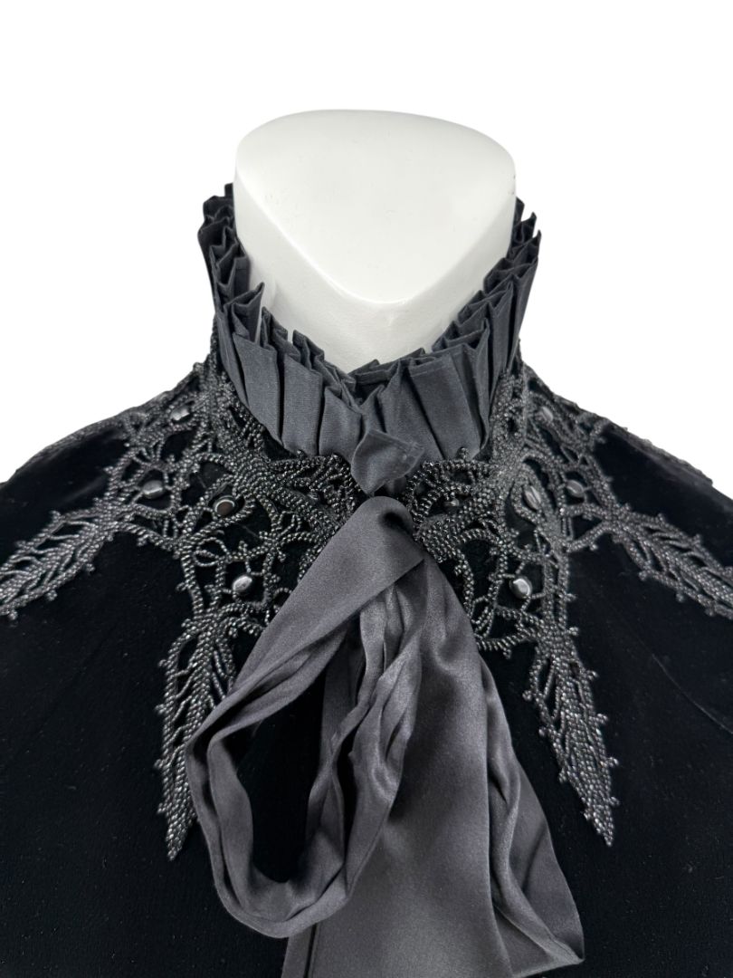 NWT Ralph Lauren Black Velvet & Silk-Trim Cape – Size XS/S