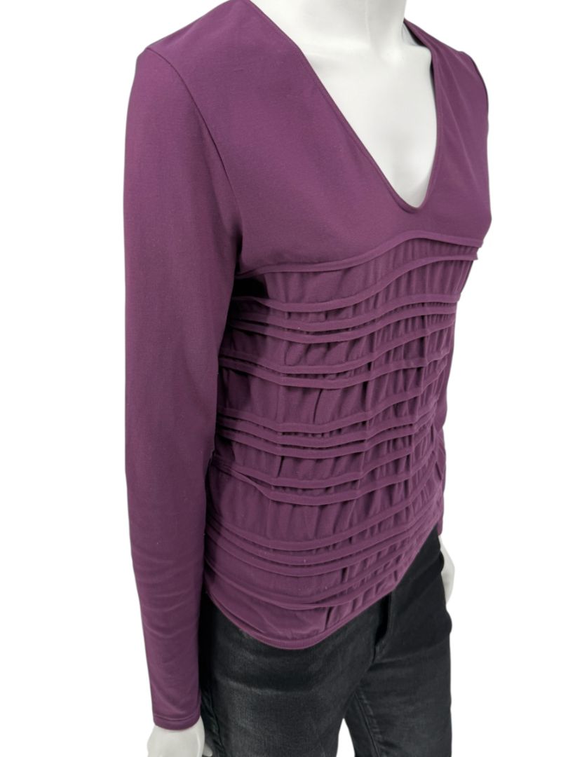 Wolford Plum Textured Pleated Long-Sleeve Top – Large