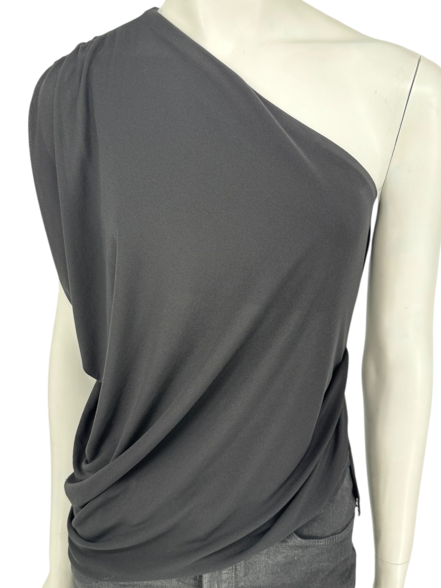 Lida Baday Black One-Shoulder Draped Top – Size XS