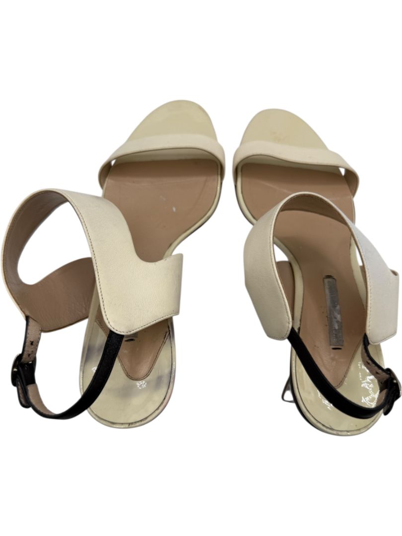 Nicholas Kirkwood Cream Leather Sandals with Silver Block Heel – Size 39.5