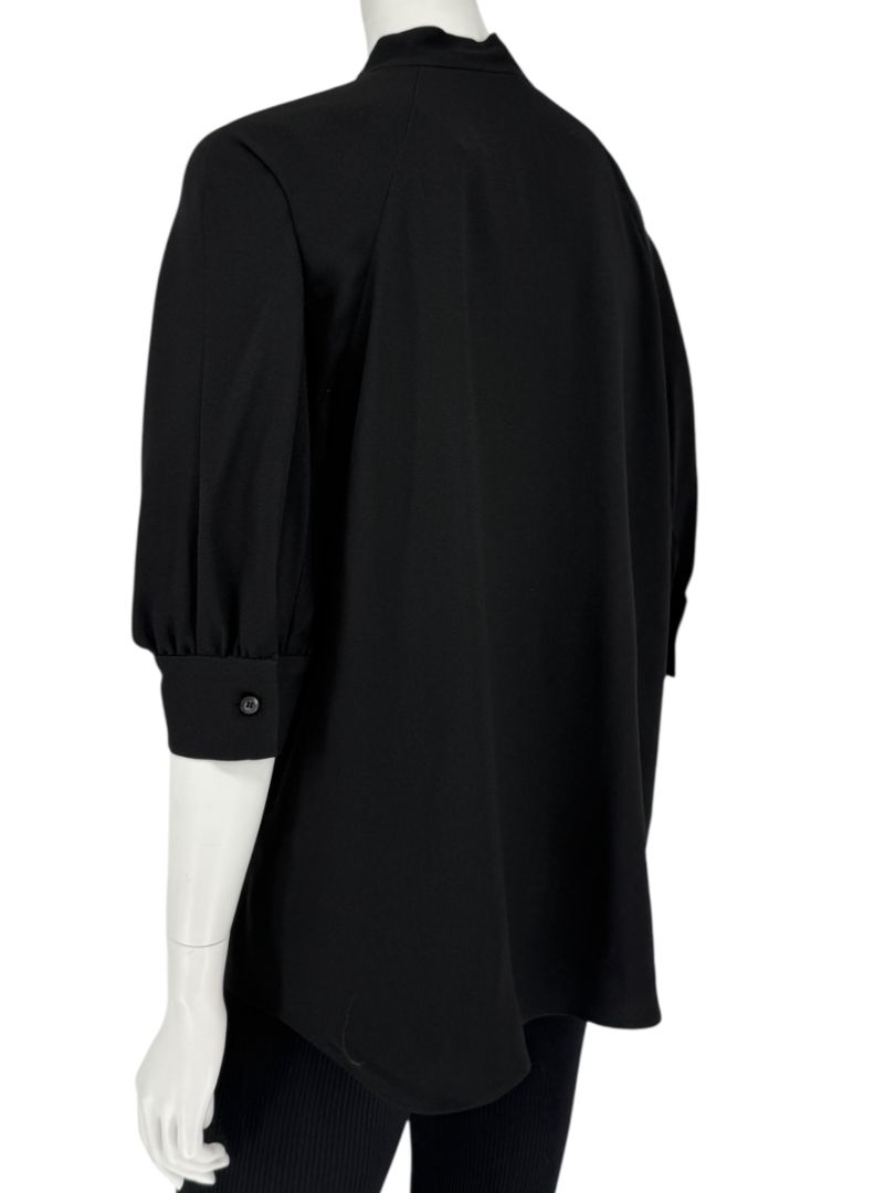 Prada Black Tie-Neck Blouse with Ruched Sleeves – Size 44