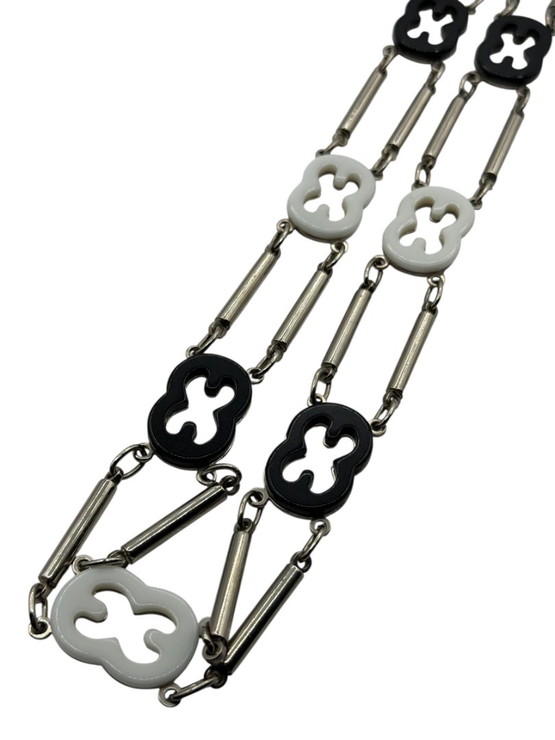Escada Silver Chain Link Belt with Black & White Enamel Accents – 38”