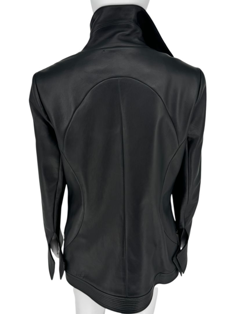 Pamella Roland Black Lambskin Moto-Inspired Leather Jacket – Large