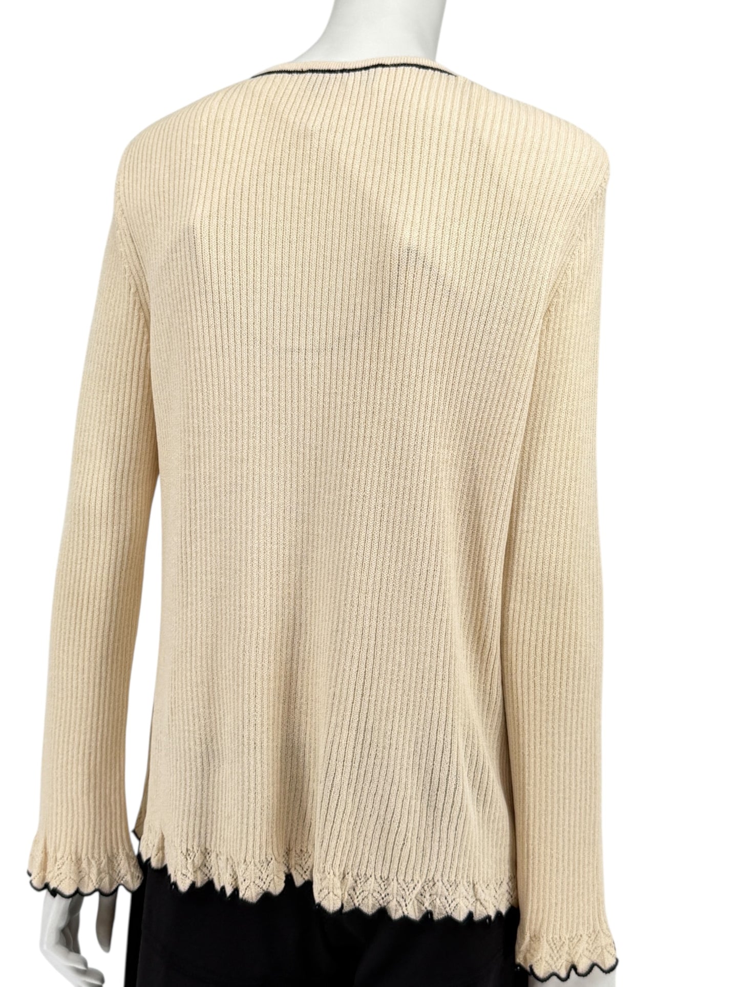 St. John Collection Cream Knit Twin Set with Black Trim – Size 6