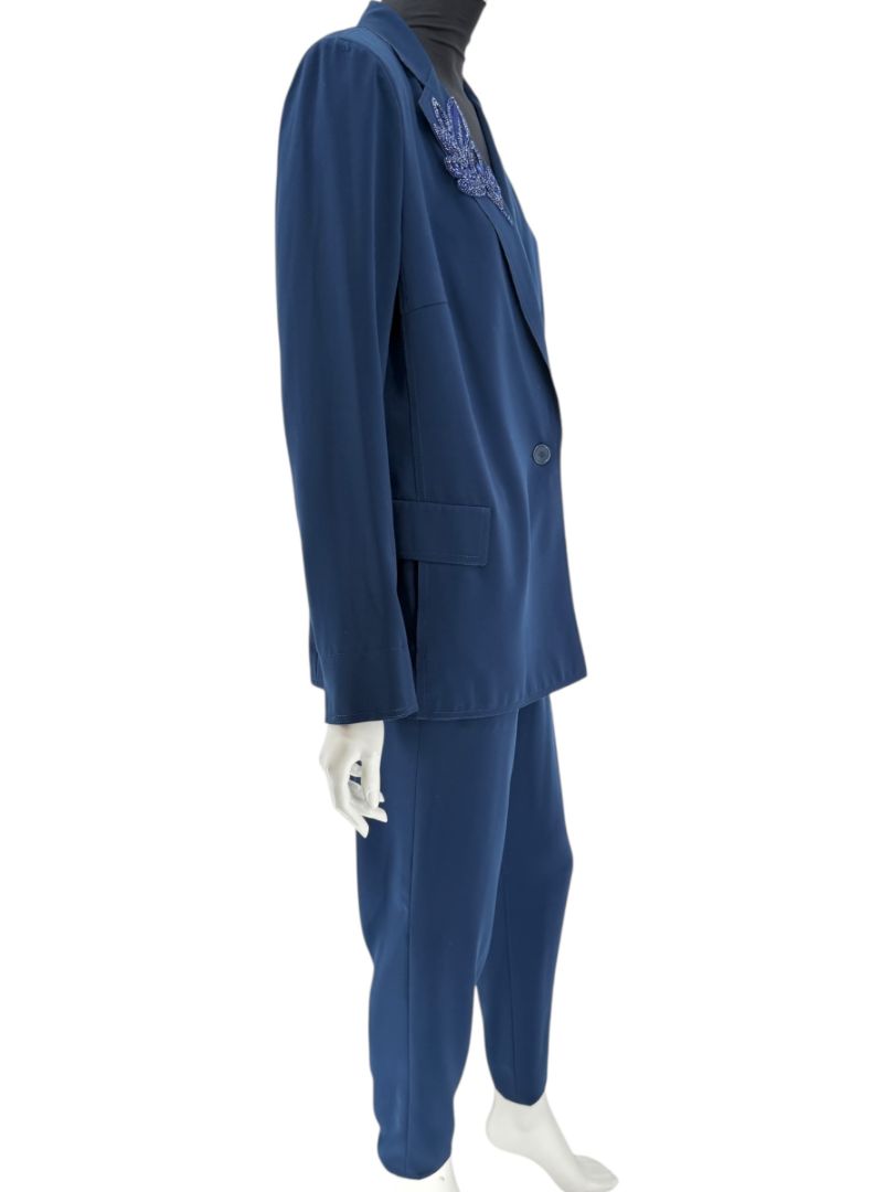 Akris Punto Navy Beaded Blazer & Pants Suit Set – Size US 10