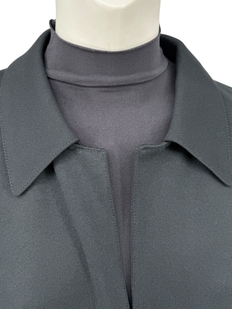 Pamella Roland Black Long Coat Minimalist Hidden Placket Shirt Collar - Large