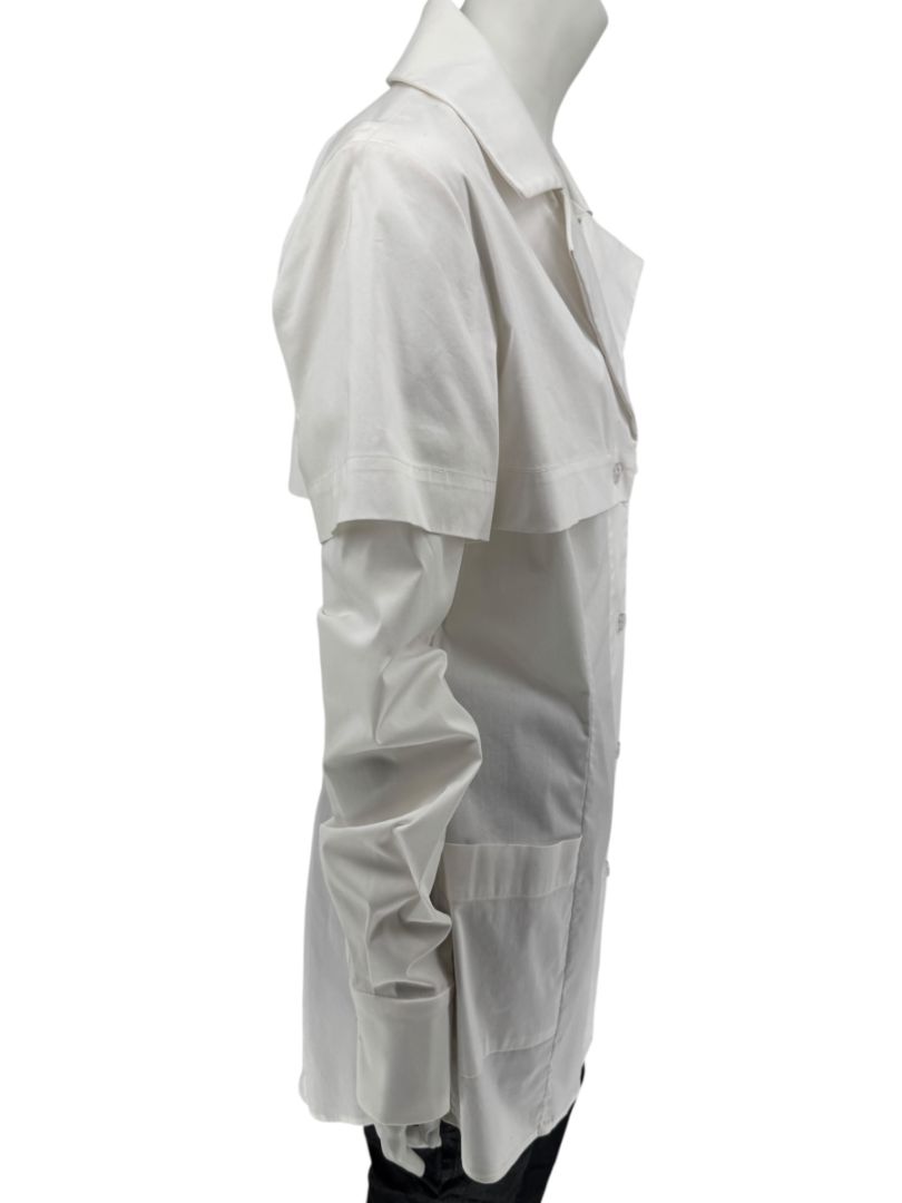 Pamella Roland White Button-Front Shirt with Cape Detail – Large