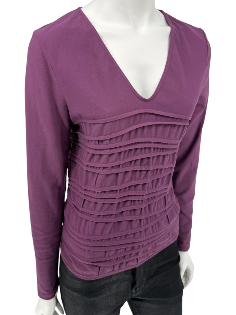 Wolford Plum Textured Pleated Long-Sleeve Top – Large
