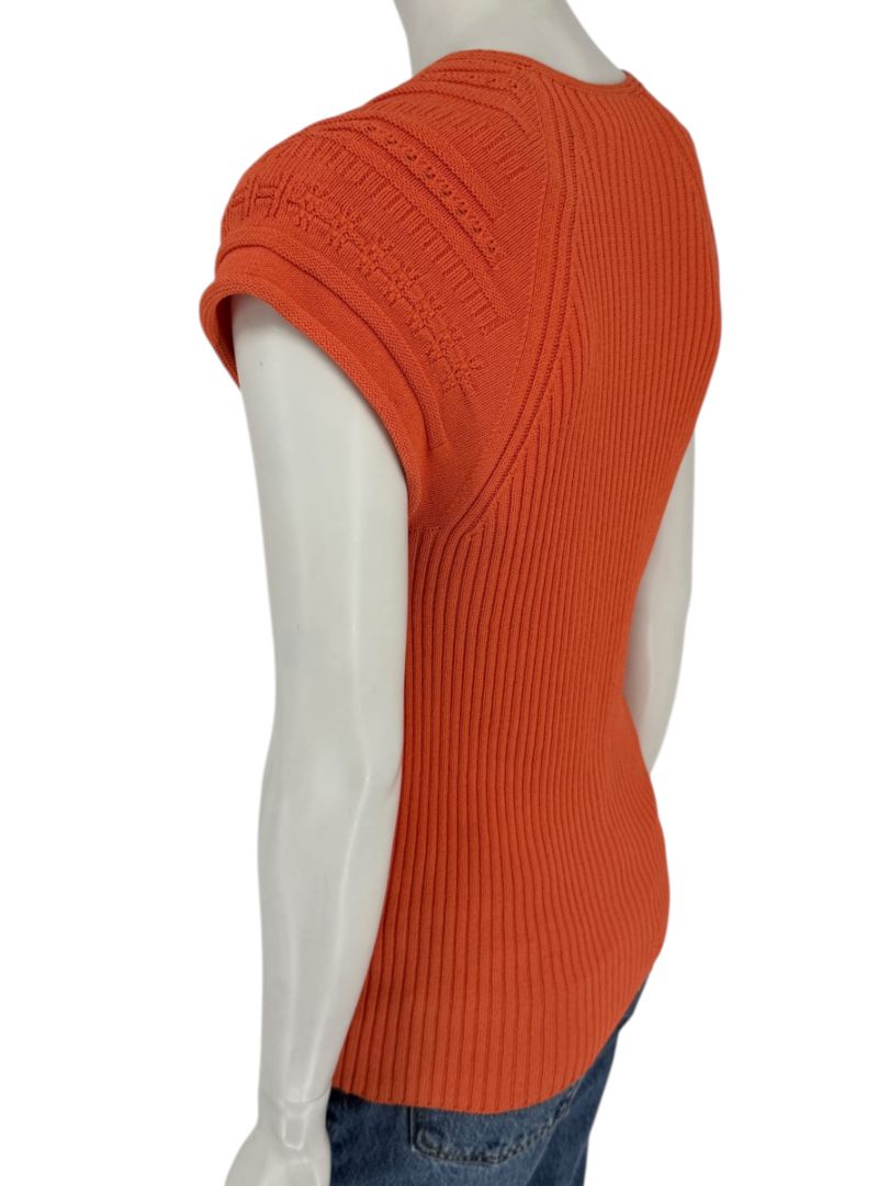 Les Copains Orange Textured Knit Short Sleeve Sweater – Size 48