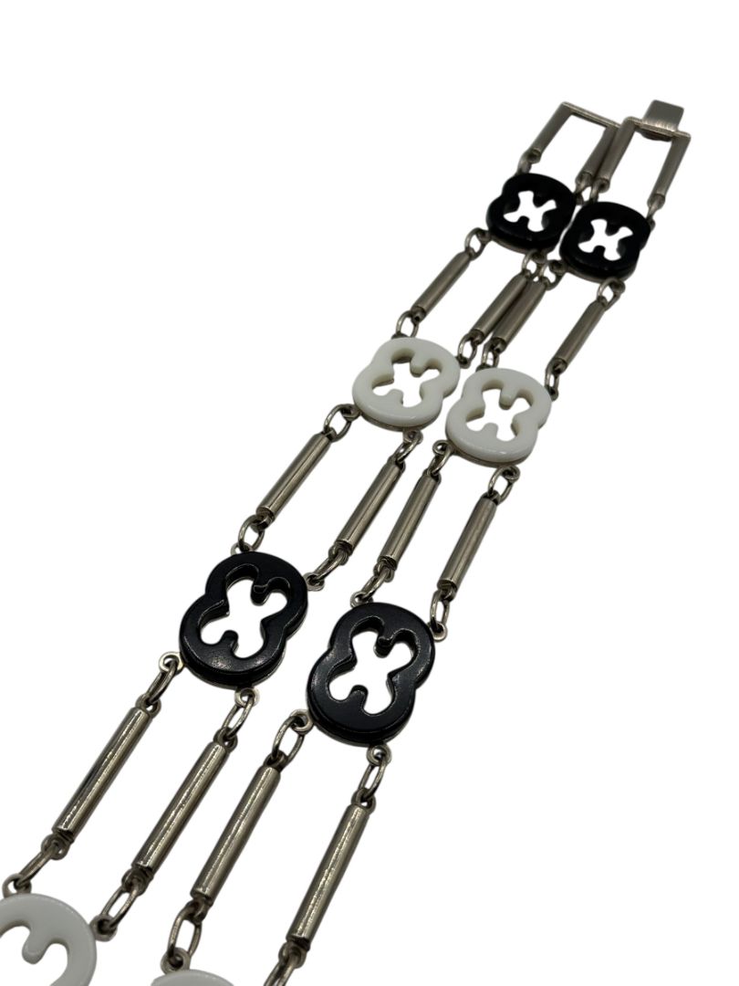 Escada Silver Chain Link Belt with Black & White Enamel Accents – 38”