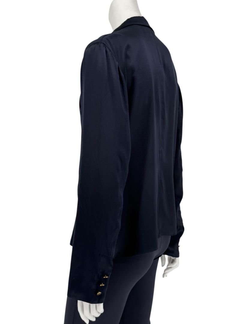 Lanvin Navy Silk Blazer with Gold Buttons – Size FR 42
