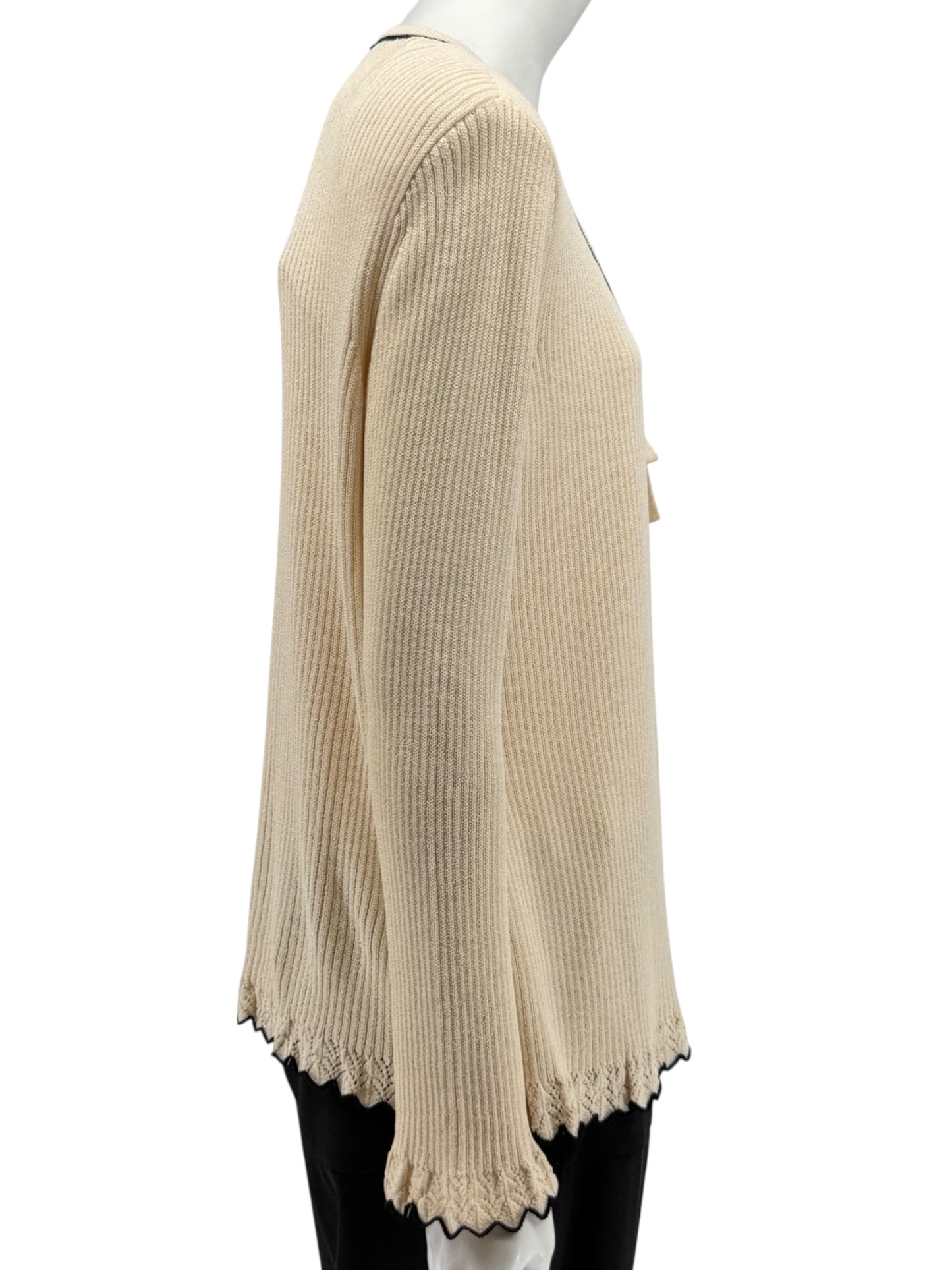 St. John Collection Cream Knit Twin Set with Black Trim – Size 6