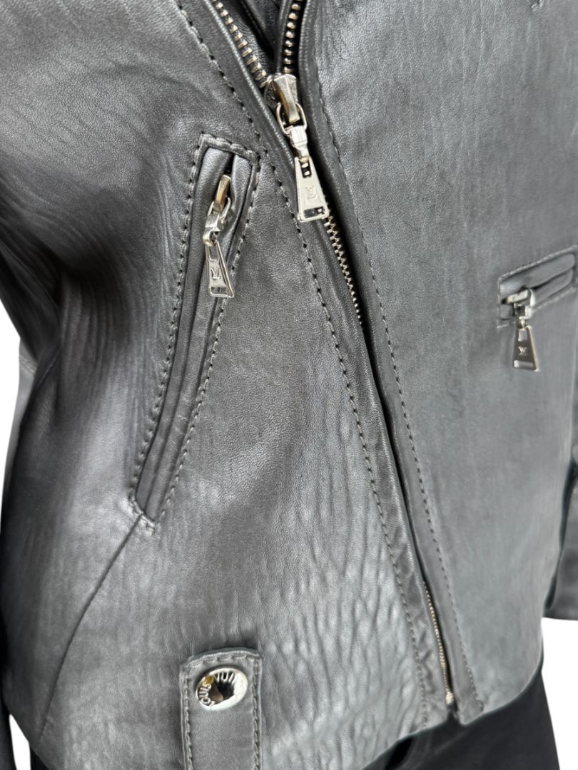 Louis Vuitton Metallic Grey Lambskin Moto Jacket – Size FR 40 (US 8)