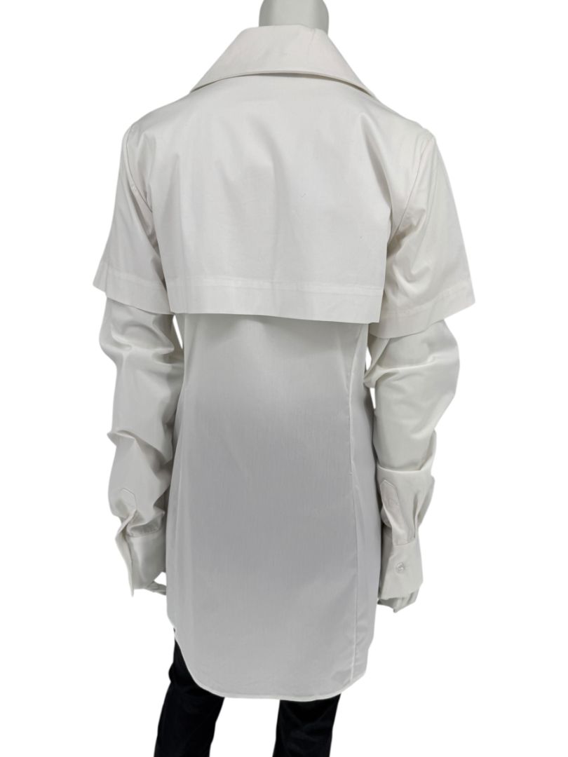 Pamella Roland White Button-Front Shirt with Cape Detail – Large