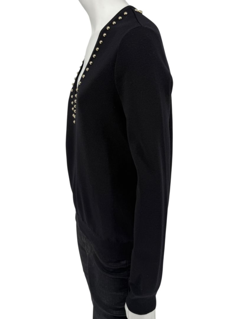 Givenchy Paris Black Wool Studded V-Neck Sweater – Size M
