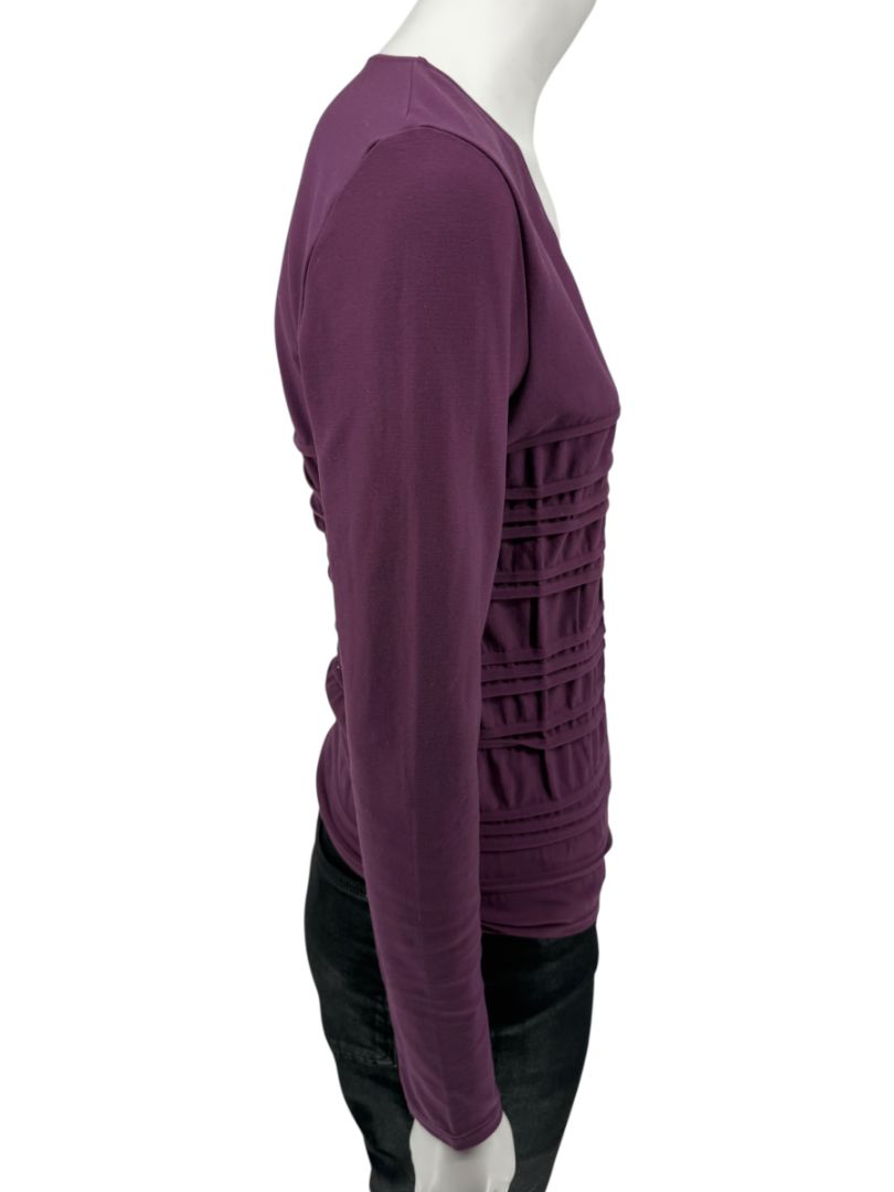 Wolford Plum Textured Pleated Long-Sleeve Top – Large