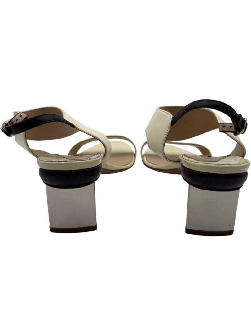 Nicholas Kirkwood Cream Leather Sandals with Silver Block Heel – Size 39.5