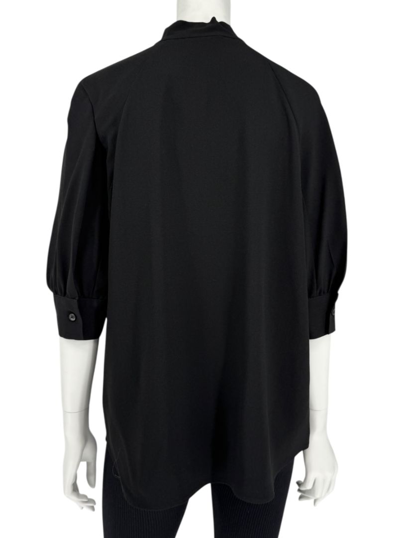 Prada Black Tie-Neck Blouse with Ruched Sleeves – Size 44