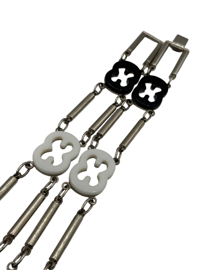 Escada Silver Chain Link Belt with Black & White Enamel Accents – 38”