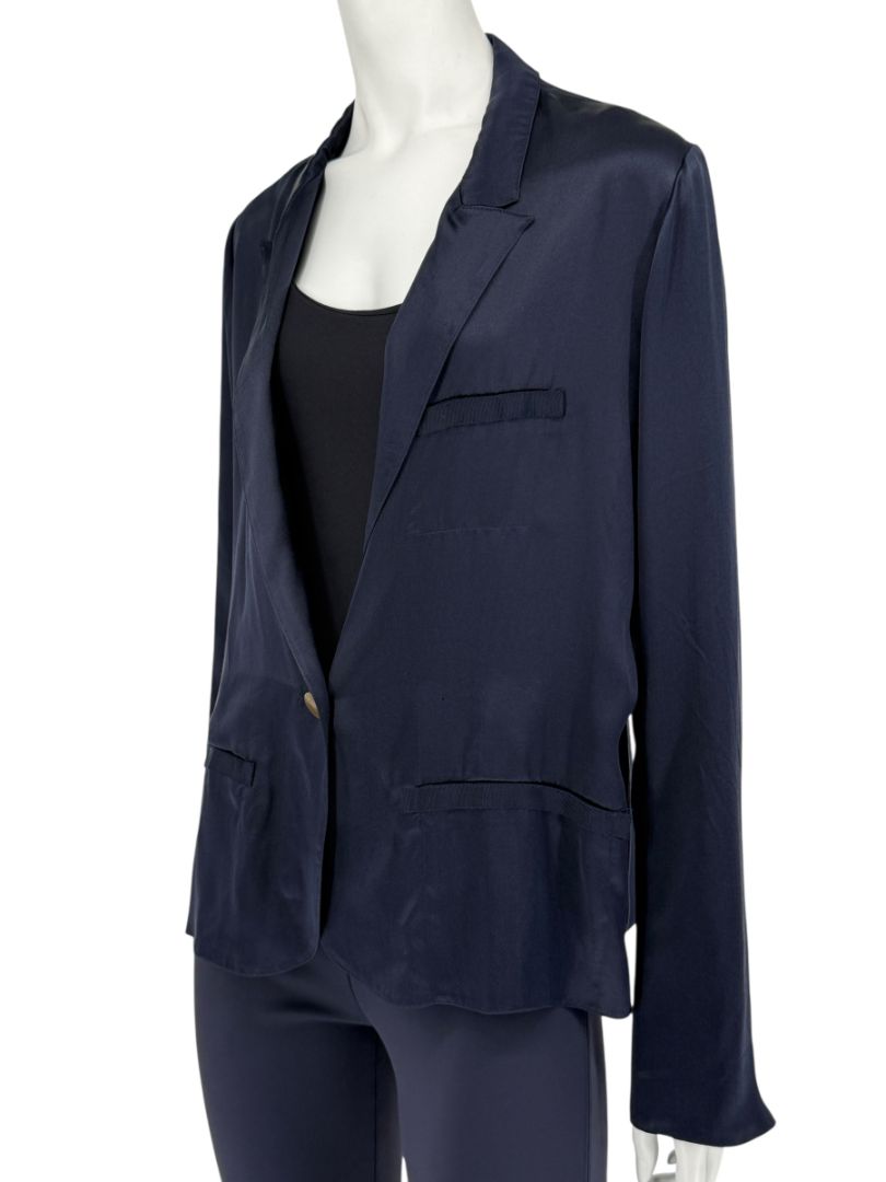 Lanvin Navy Silk Blazer with Gold Buttons – Size FR 42