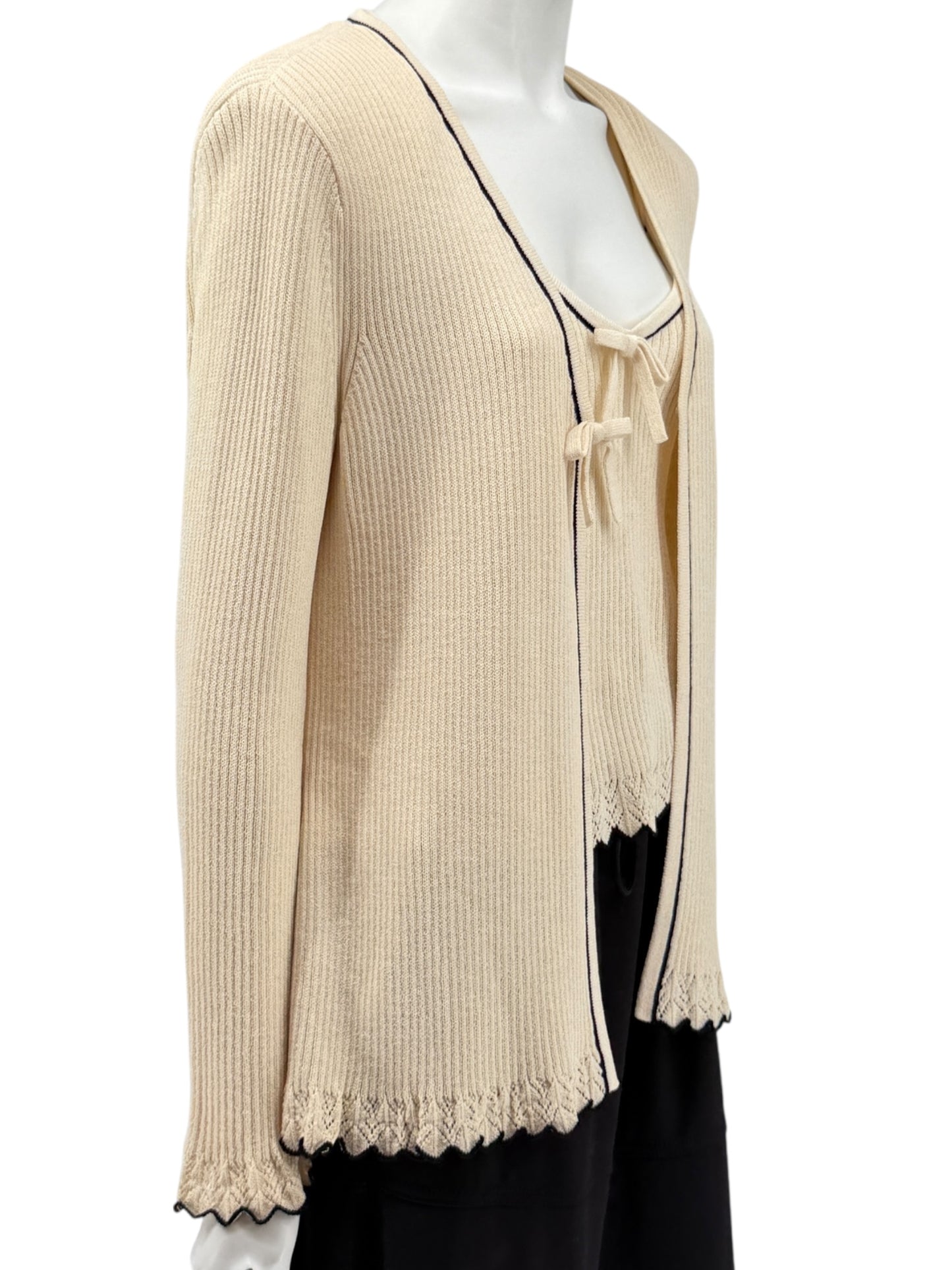 St. John Collection Cream Knit Twin Set with Black Trim – Size 6