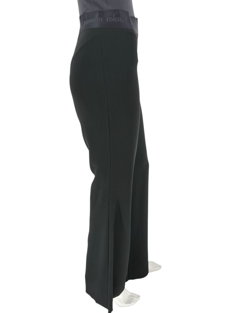 Pamella Roland Black Flared Trousers with Logo Waistband – Large
