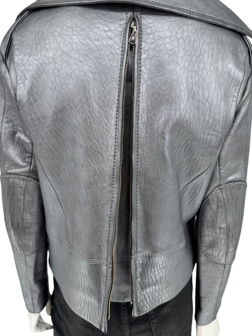 Louis Vuitton Metallic Grey Lambskin Moto Jacket – Size FR 40 (US 8)