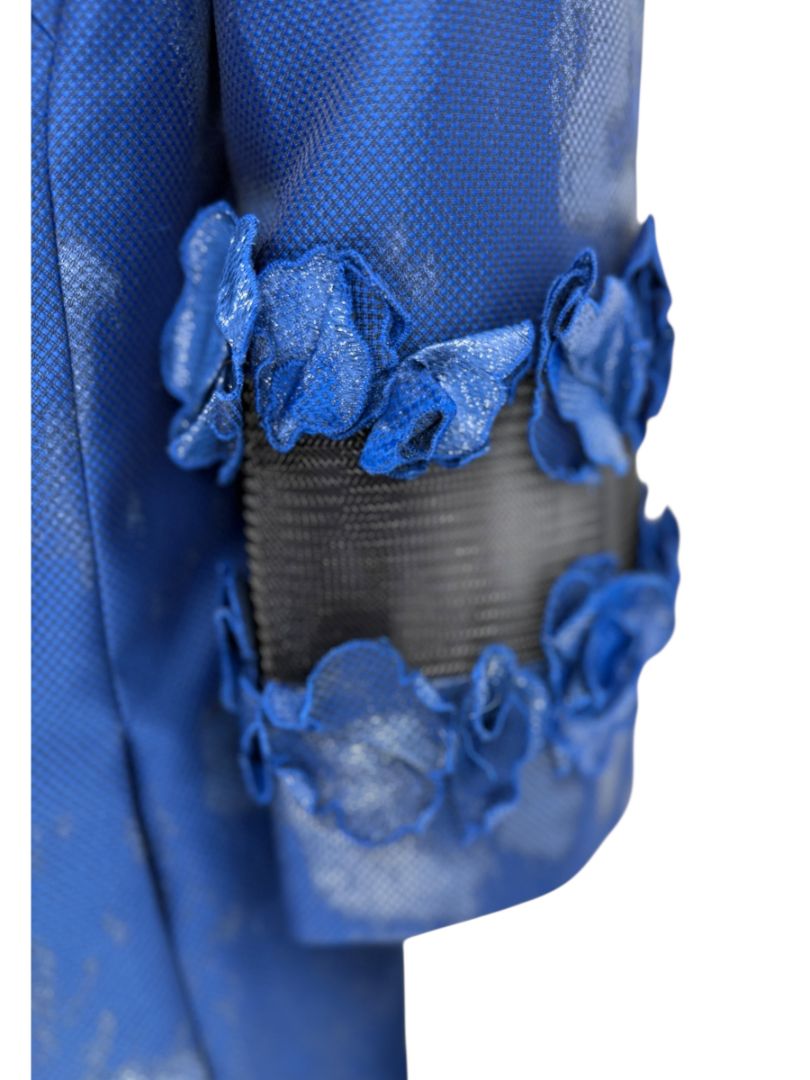 Pamella Roland Blue Textured Floral Embellished Coat – Large