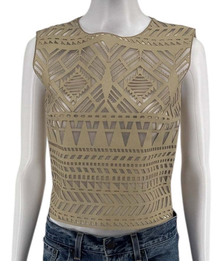 Les Copains Laser-Cut Leather Top – Size 42 – New with Tags