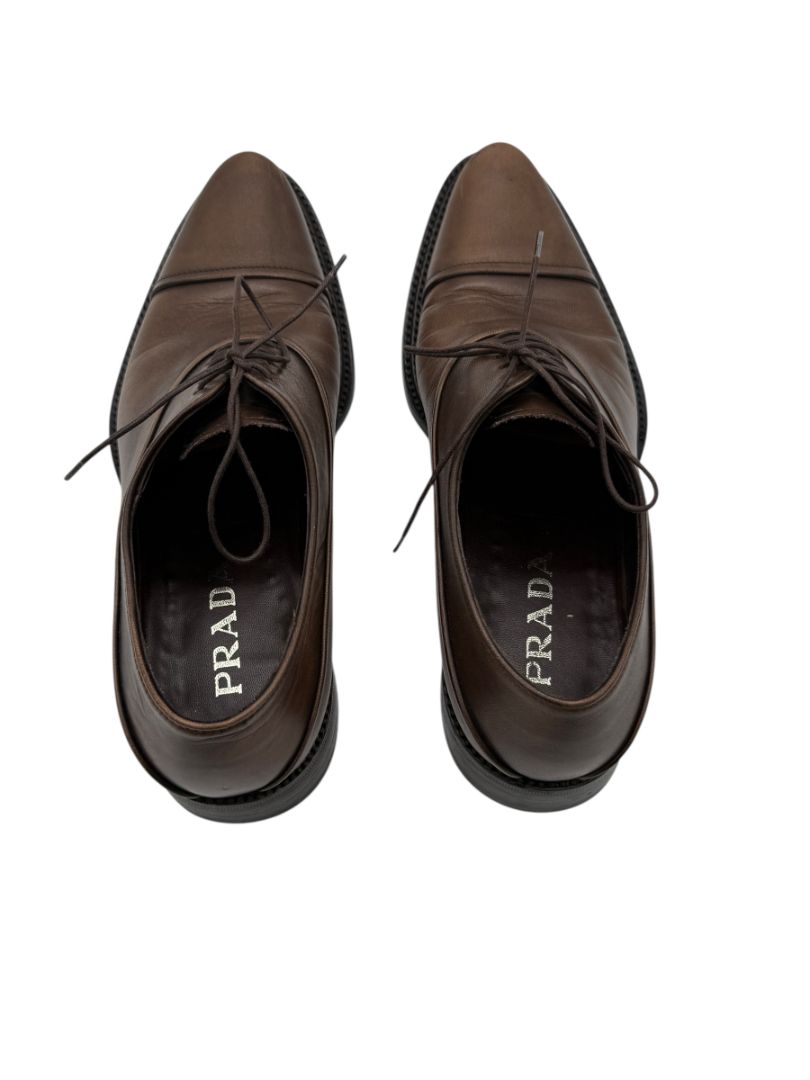 Prada Men’s Black Leather Cap Toe Lace-Up Shoes – Size 6.5