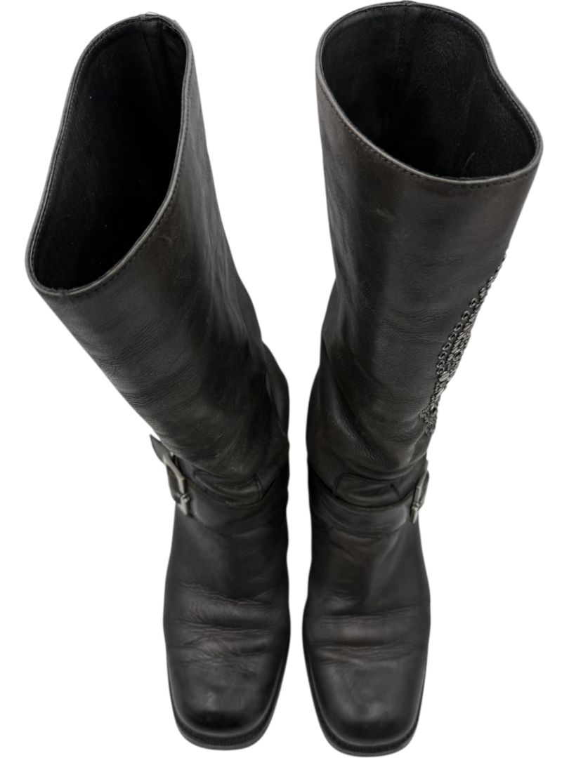 Patrick Cox Studded Skull Leather Moto Boots – Made in Italy – Size 40