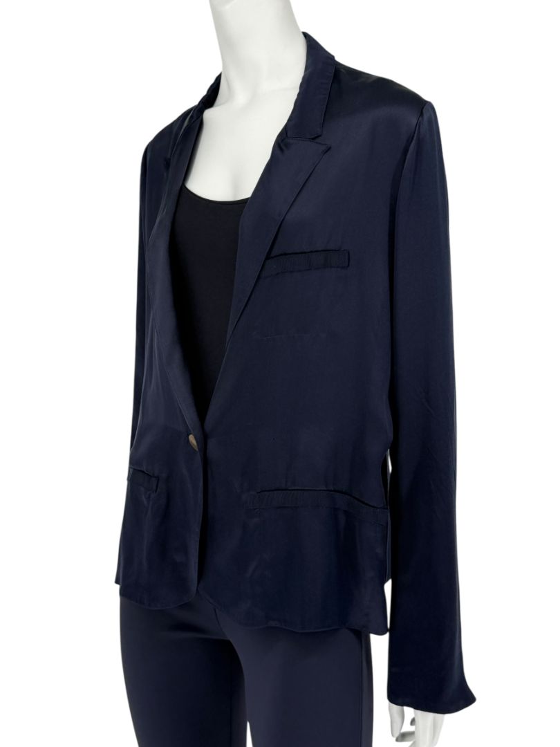 Lanvin Navy Silk Blazer with Gold Buttons – Size FR 42