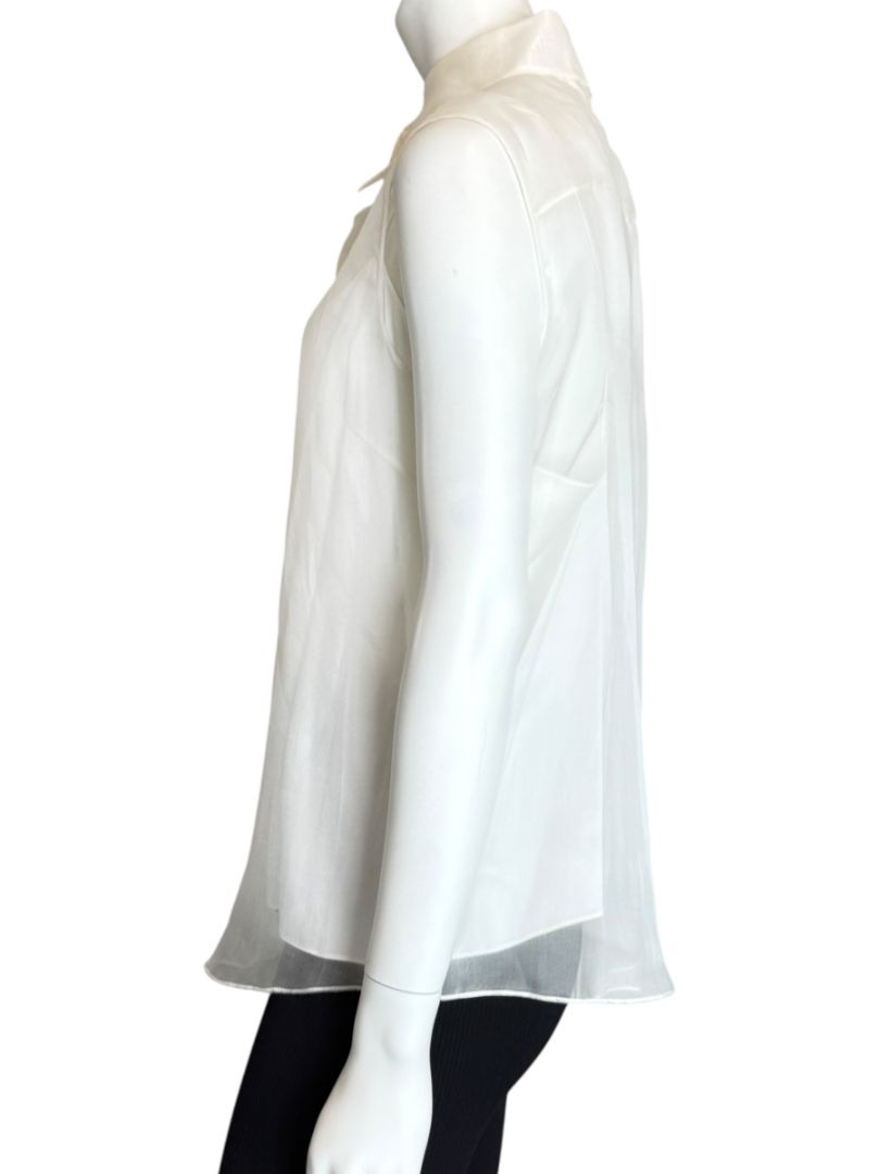 Pamella Roland Sleeveless Organza Blouse with Jewel Buttons - Large