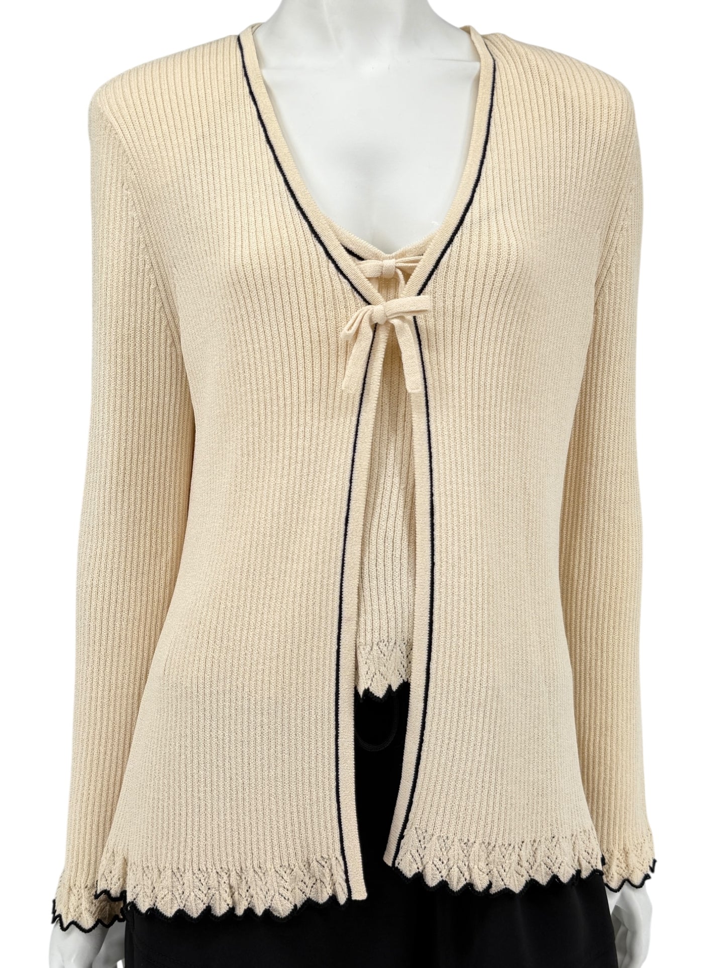 St. John Collection Cream Knit Twin Set with Black Trim – Size 6