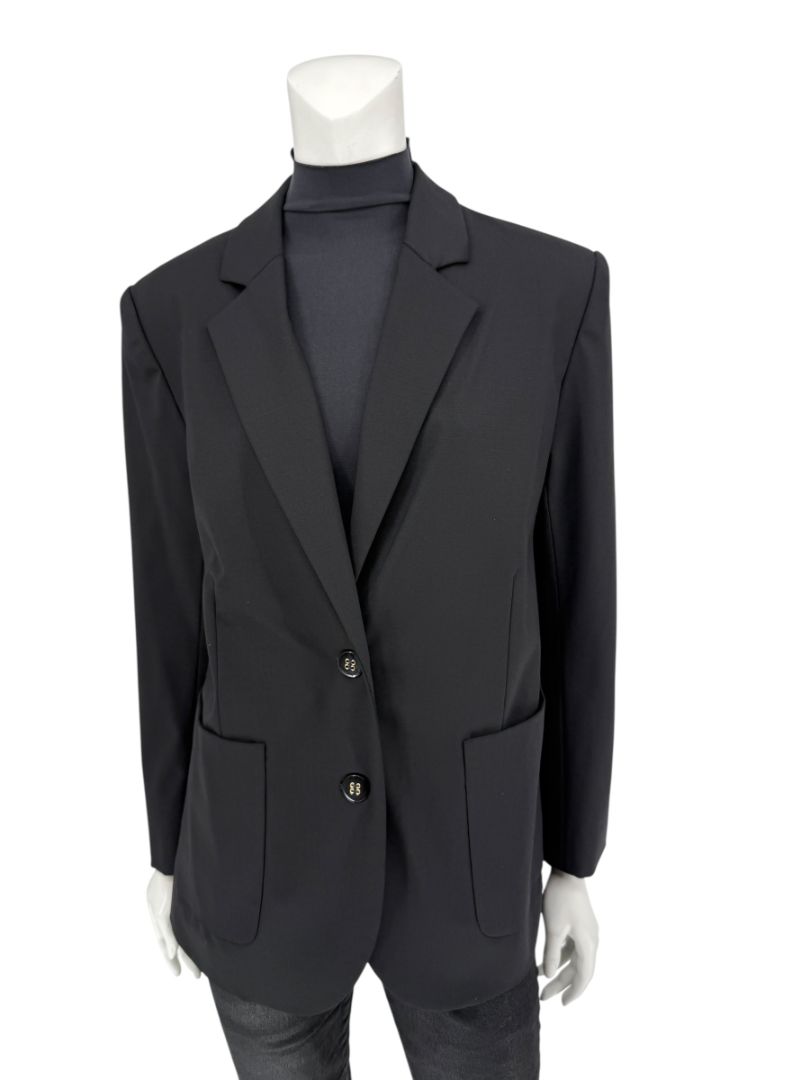Pamella Roland Black Blazer Jacket Women’s Large – Classic 2 Button Wool Blend Career Workwear
