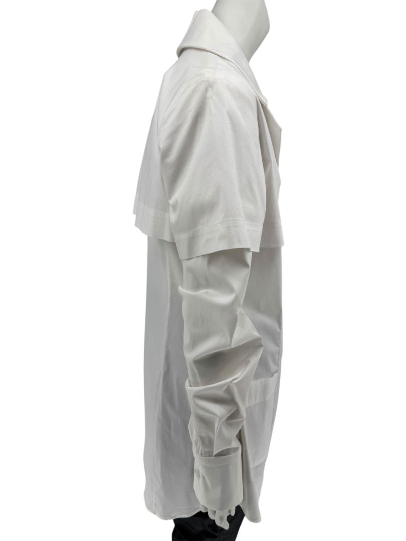 Pamella Roland White Button-Front Shirt with Cape Detail – Large