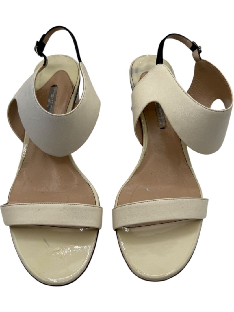 Nicholas Kirkwood Cream Leather Sandals with Silver Block Heel – Size 39.5
