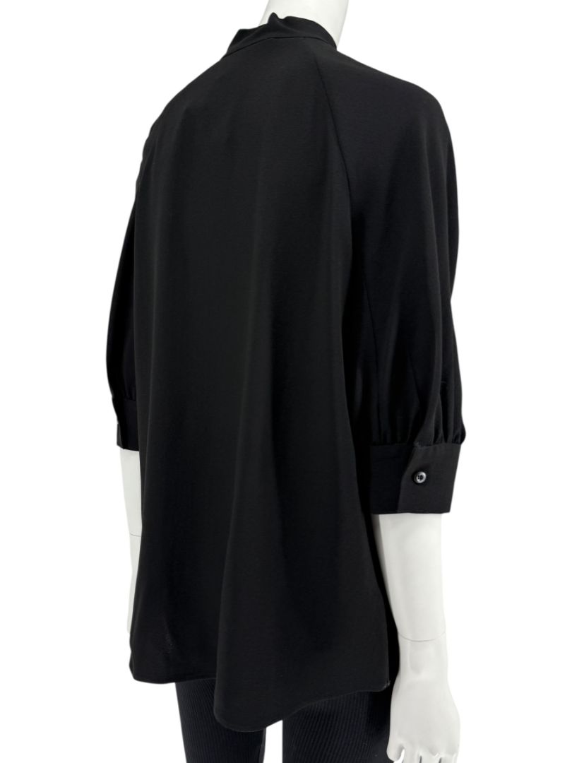 Prada Black Tie-Neck Blouse with Ruched Sleeves – Size 44