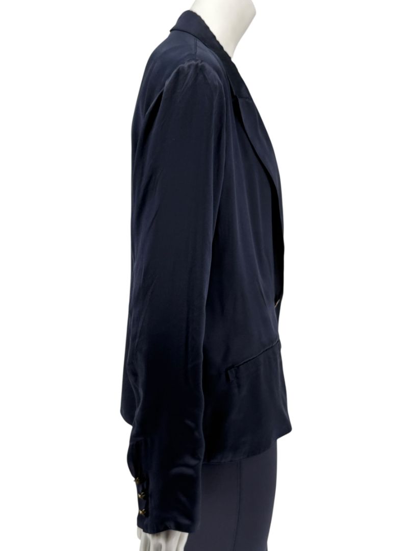 Lanvin Navy Silk Blazer with Gold Buttons – Size FR 42