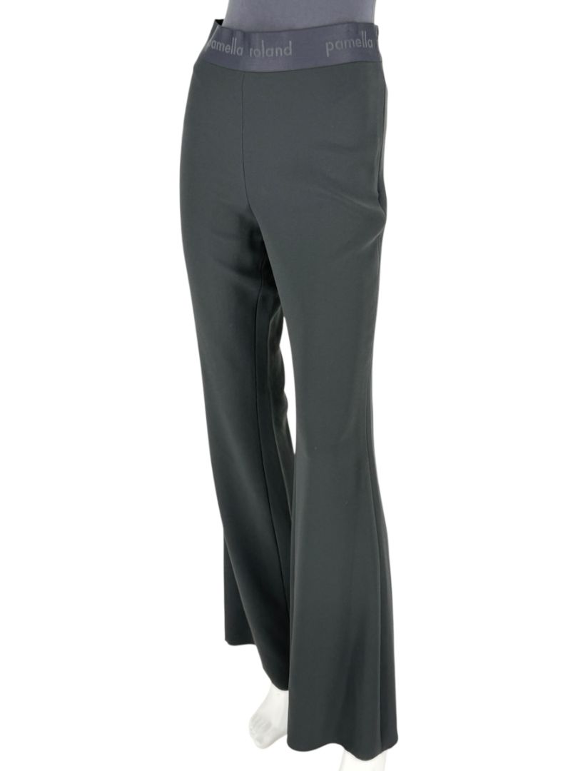 Pamella Roland Black Flared Trousers with Logo Waistband – Large